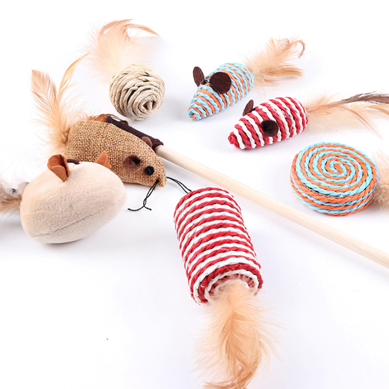 Wood cat toy Interactive pet toys Feathered fishing rods Cute linen cat toys Funny pet products Quality cat entertainment Durable pet toys Cat playtime adventure Interactive play for cats Best cat toy gift