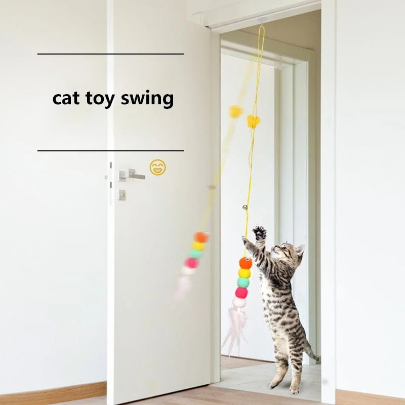 Cat caterpillar toy Self-play interactive pet toy Durable cat plaything Hanging door type cat toy Retractable cord pet entertainment Healthy cat exercise Cat stress relief toy Boredom-busting cat play Happy pet supplies Lifelike caterpillar for cats