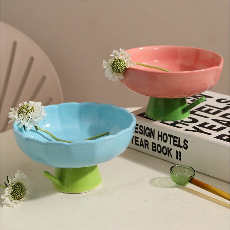 Cat Raised Ceramic Bowl Cute Flower Shaped Puppy Dogs Food Water Feeders Elevated Pet Drinking Eating Supplies