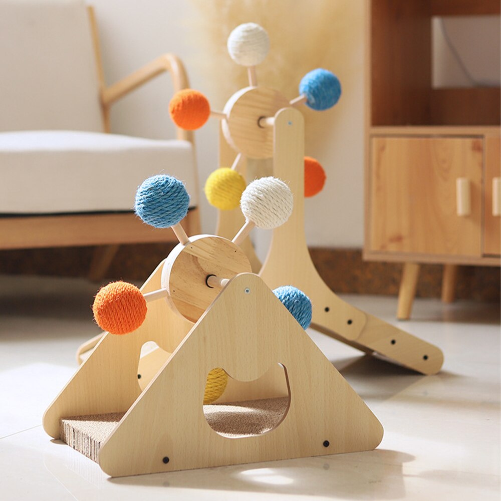 Cat Scrapers Scratching Post for Cat Wooden Board Turntable Sisal Ball Mint Ball Grinding Claws Household Cat Toys Ferris Wheel