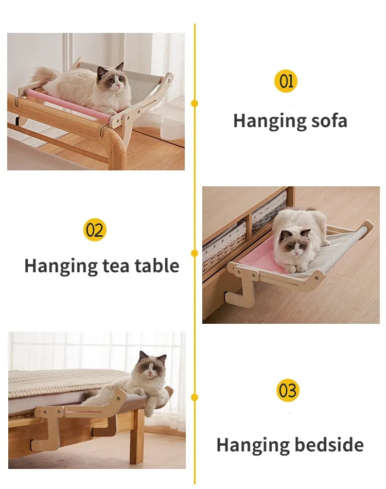 Hanging Pet Cat Bed Window Hammock for Cats Wooden Sleeping Bed Cat Furniture Kitten Indoor Play Durable Cat Perch Removable Cat Seat Stylish Cat Accessories Space-Saving Cat Bed Pet Lover Gift Ideas