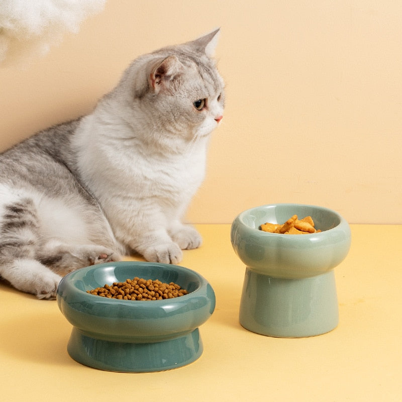 Cat High Foot Ceramics Bowls Small Medium Dog Food Water Feeder Pet Drinking Eating Dishes Cats Puppy Elevated Feeding Bowl