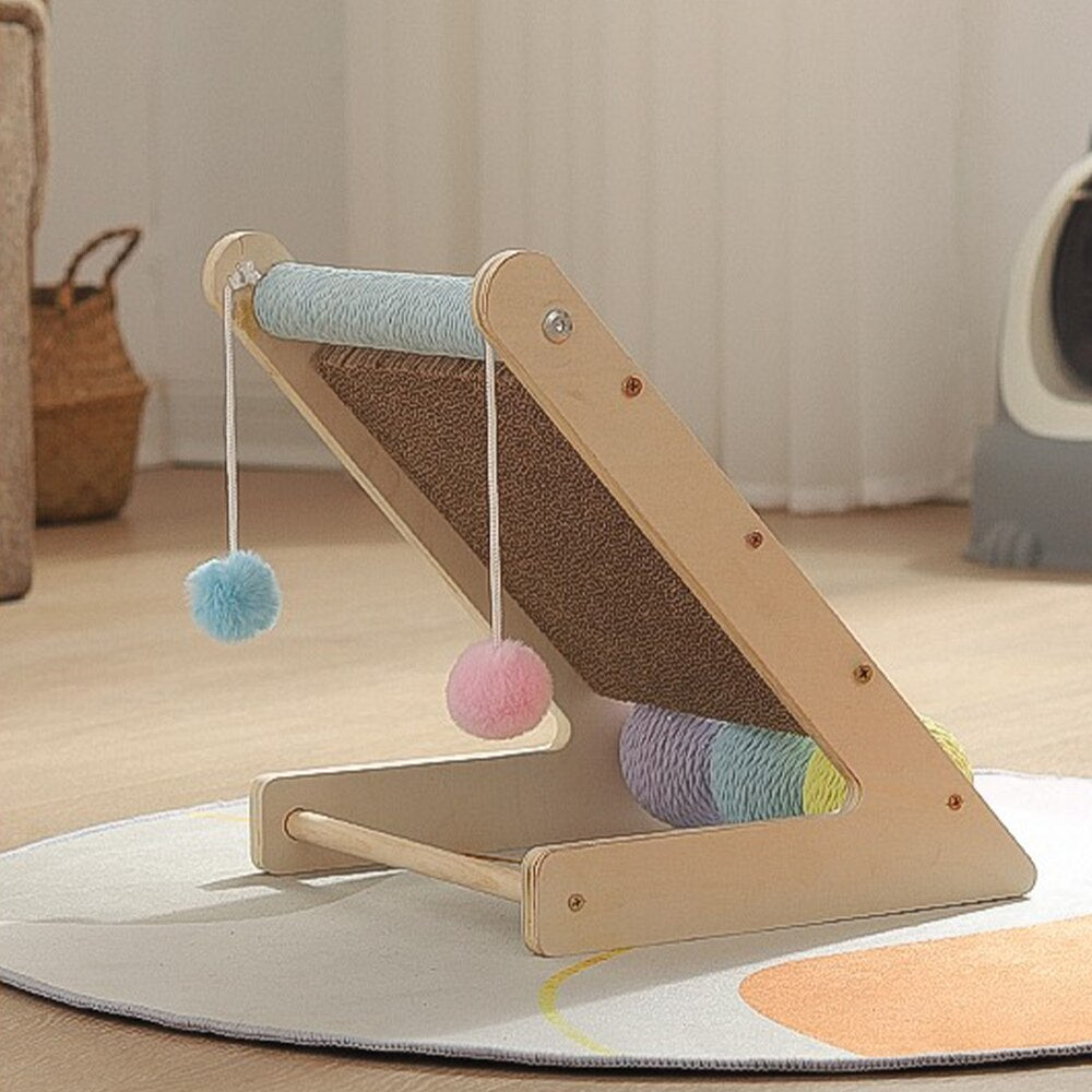 Cat Toy Solid Wood Triangle Cat Scratching Board Corrugated Paper Sisal Rope Teasing Cat Stick Hair Ball Cat Scratching Post