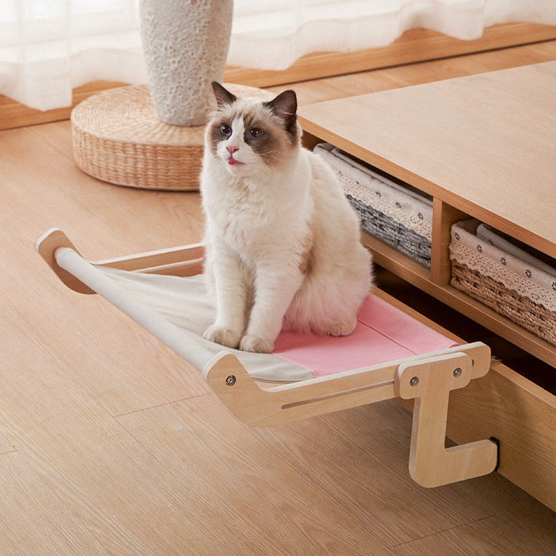 Hanging Pet Cat Bed Window Hammock Sofa House Furniture Kitten Indoor Washable Removable Seat Wooden Sleeping Bed Perch Shelves
