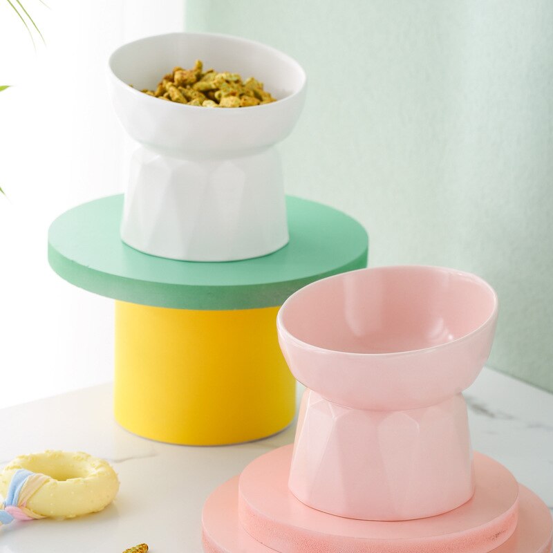 Cat Macaron Color Ceramic Bowl Elevated Pet Food Water Feeders Non-slip Small Dogs Drinking Eating Supplies