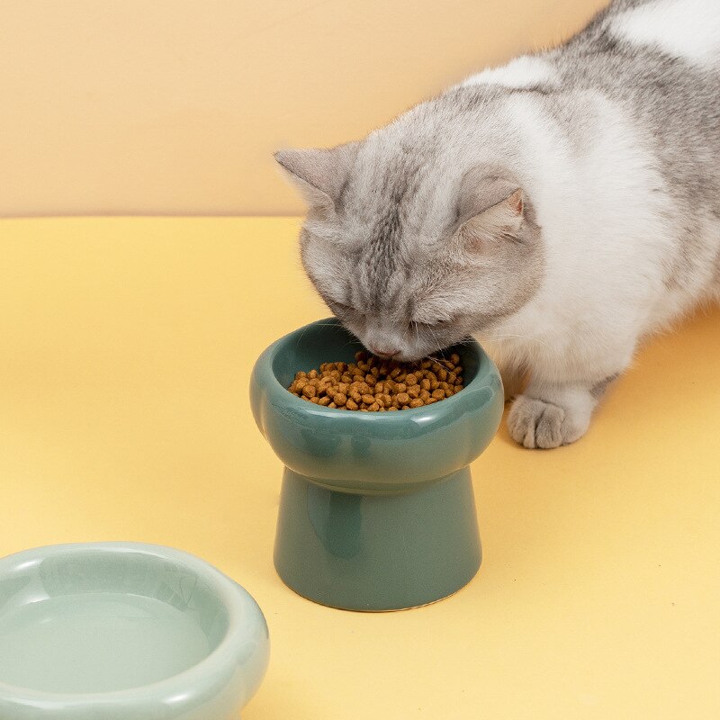 Cat High Foot Ceramics Bowls Small Medium Dog Food Water Feeder Pet Drinking Eating Dishes Cats Puppy Elevated Feeding Bowl