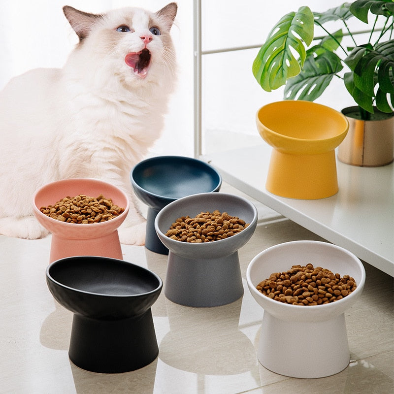 Cat Nordic Style Food Water Bowl Pet Animal Ceramic Eating Dishes High Foot Raised Puppy Cats Matte Bowls Elevated Dog Bowls