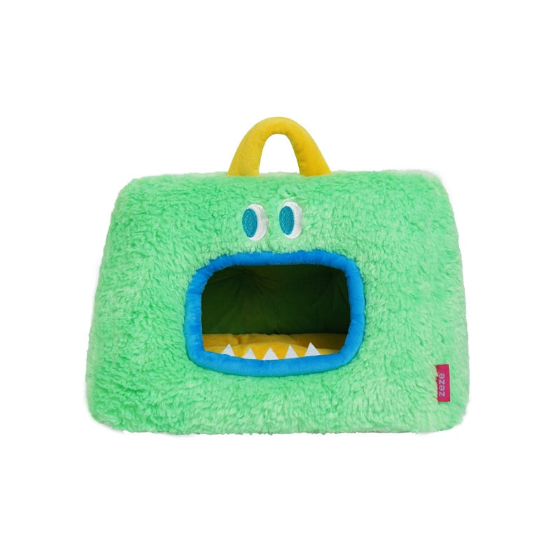 Cat Warm Plush House Winter Fleece Pet Sleeping Rest Cushion Kennel Puppy Dog Indoor Cozy Cave Funny Monster Shape