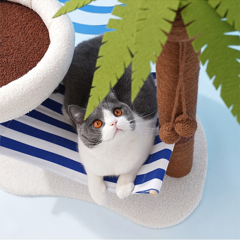 Cat Scratching Posts Pet Coconut Tree Modelling Scratch Tower Cats Climbing Frame Toys with Hammock and Mat