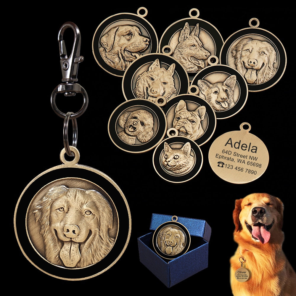 Customized Dog ID Tag Personalized Dogs Cats Tags Nameplate Anti-lost Name Plates Free Engraving Pet Pendant With Gift Box