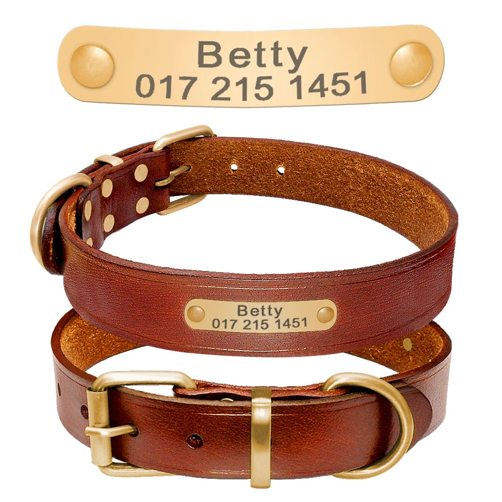 Personalized dog collar Genuine leather pet collar Small to medium-sized dogs Custom engraving pet collar Cat collar with name and number Fashionable pet accessories Quality leather dog collar Pet safety and security Comfortable pet collar Unique pet gifts