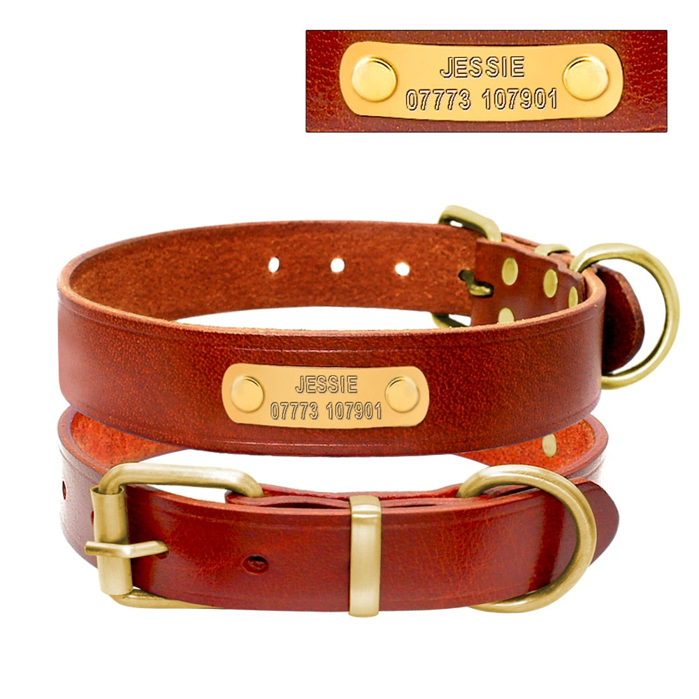 Personalized dog collar Genuine leather pet collar Small to medium-sized dogs Custom engraving pet collar Cat collar with name and number Fashionable pet accessories Quality leather dog collar Pet safety and security Comfortable pet collar Unique pet gifts