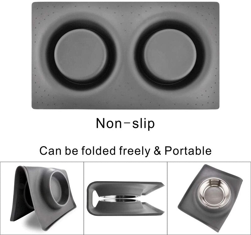 Stainless Steel Double Pet Bowl With Silicone Mat