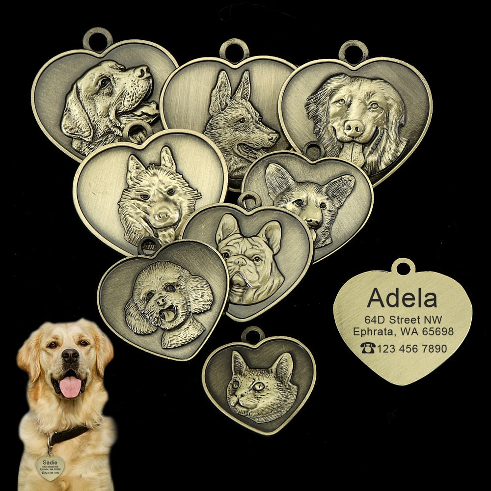 Custom dog ID tag Heart-shaped pet tag Personalized pet safety Engraved dog tag Stylish pet accessories Durable pet ID tag Pet collar charm Dog safety accessories Gift for pet owners Heart tag with engraving