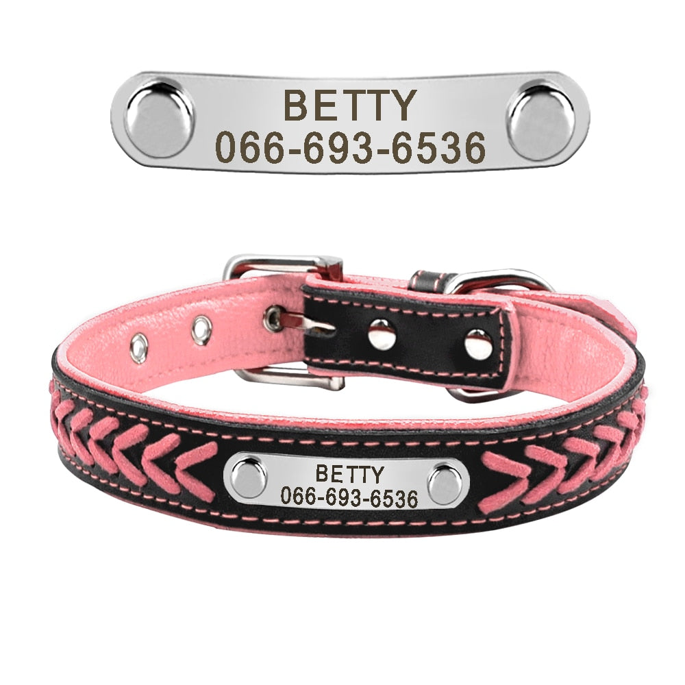 Custom Leather Dog Collar Braided Name Plated Dog Collars for Small Medium Large Dog Personalized Engraved On Collar Pet ID Tags