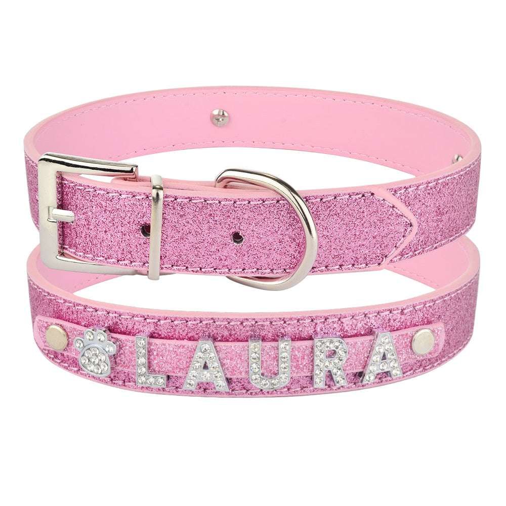 Personalized dog collar Rhinestone bling charms Custom pet collar Leather pet collar Pet name tag Dog and cat accessories Pet fashion and style Durable pet collar Comfortable pet accessories Unique pet gifts