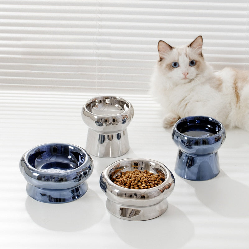 Electroplating Ceramic Pet Feeder Stylish pet dining solution Ceramic pet bowl Elevated pet feeder Quality pet accessories Glamorous pet products Easy-to-clean pet bowl Healthy pet feeding Elegant pet dish Home decor pet accessories