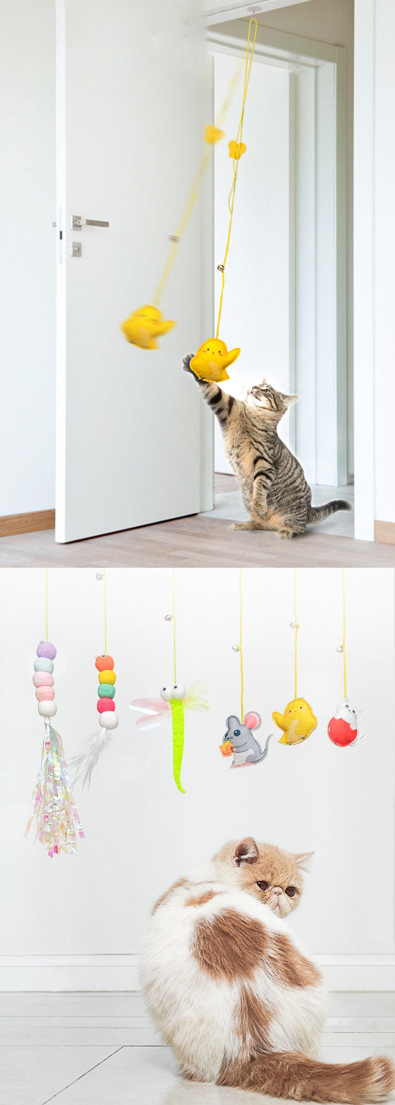 Cat caterpillar toy Self-play interactive pet toy Durable cat plaything Hanging door type cat toy Retractable cord pet entertainment Healthy cat exercise Cat stress relief toy Boredom-busting cat play Happy pet supplies Lifelike caterpillar for cats