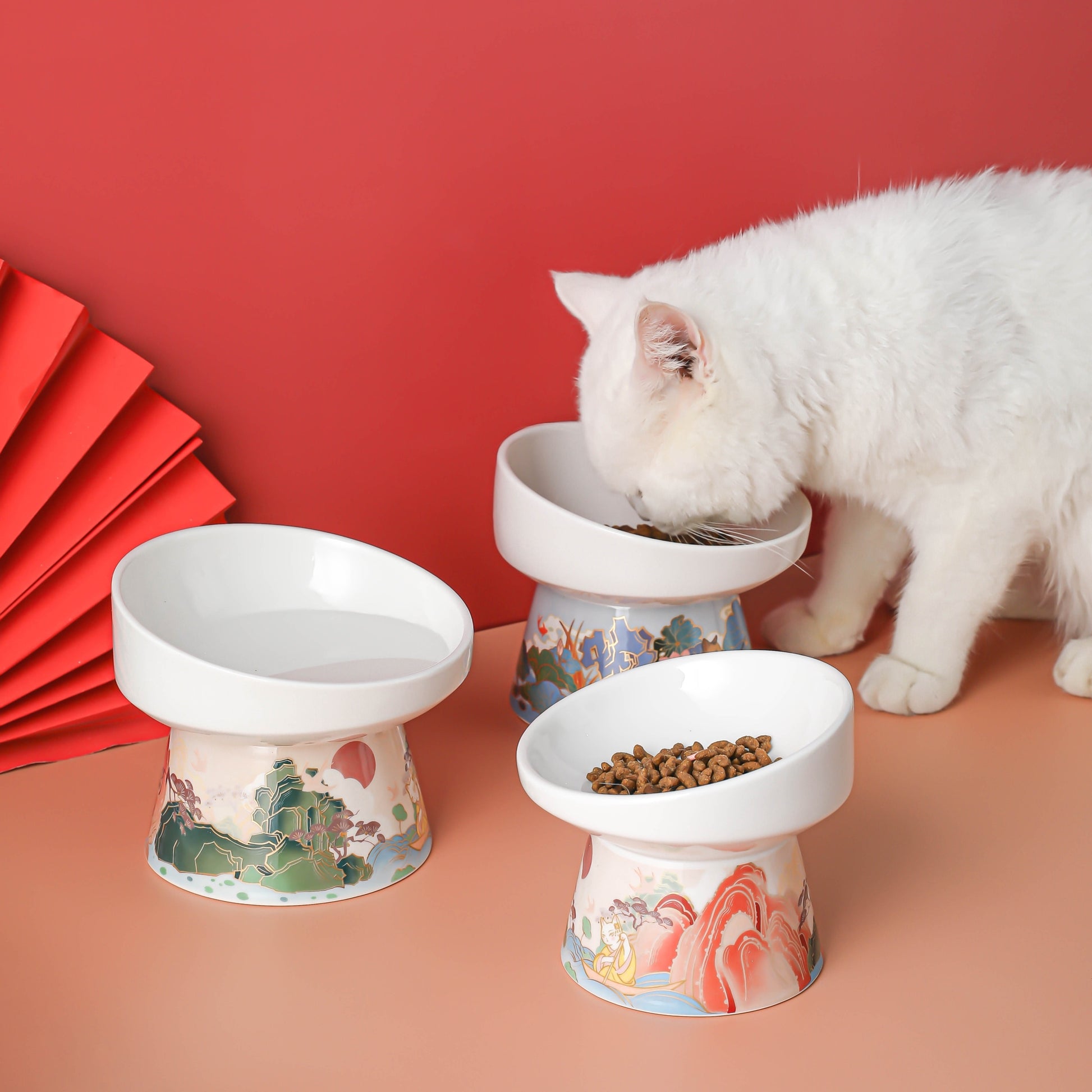 Japanese Style Pet Feeder Bone China Pet Feeder Elegant Pet Dining Non-Slip Base Feeder Pet Feeder with Japanese Design Durable Bone China Feeder Stylish Pet Dining Accessory Easy-to-Clean Pet Feeder Pet Feeder for Multiple Sizes Elevate Pet Mealtime