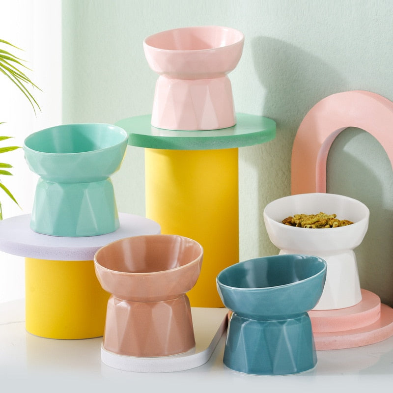 Macaron color ceramic pet feeder Vibrant pet feeding bowls Durable ceramic pet dishes Stylish pet dining accessories Built-in water dish for pets High-quality pet feeders Colorful pet bowls Pet feeding solutions Hydration for pets Convenient pet dining