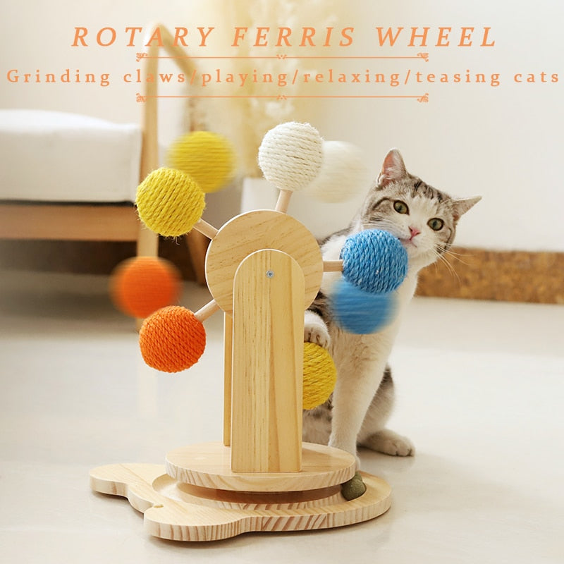 Cat Scrapers Scratching Post for Cat Wooden Board Turntable Sisal Ball Mint Ball Grinding Claws Household Cat Toys Ferris Wheel