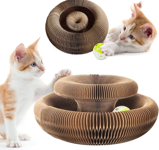 Cat scratching board with toy Interactive cat toy bell Cat grinding claw scratcher Foldable cat scratching board Multi-purpose cat toy Healthy cat claws Playful cat accessory Space-saving cat toy Happy feline friend Cat scratcher for nail care